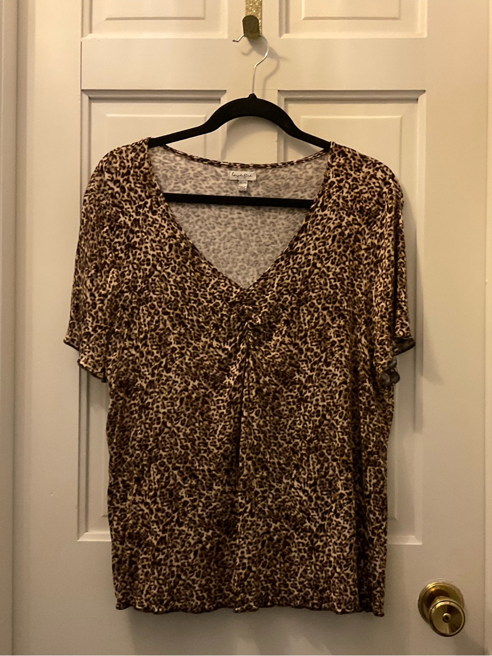 love, Fire Brown Leopard V-Neck Short Sleeve Top